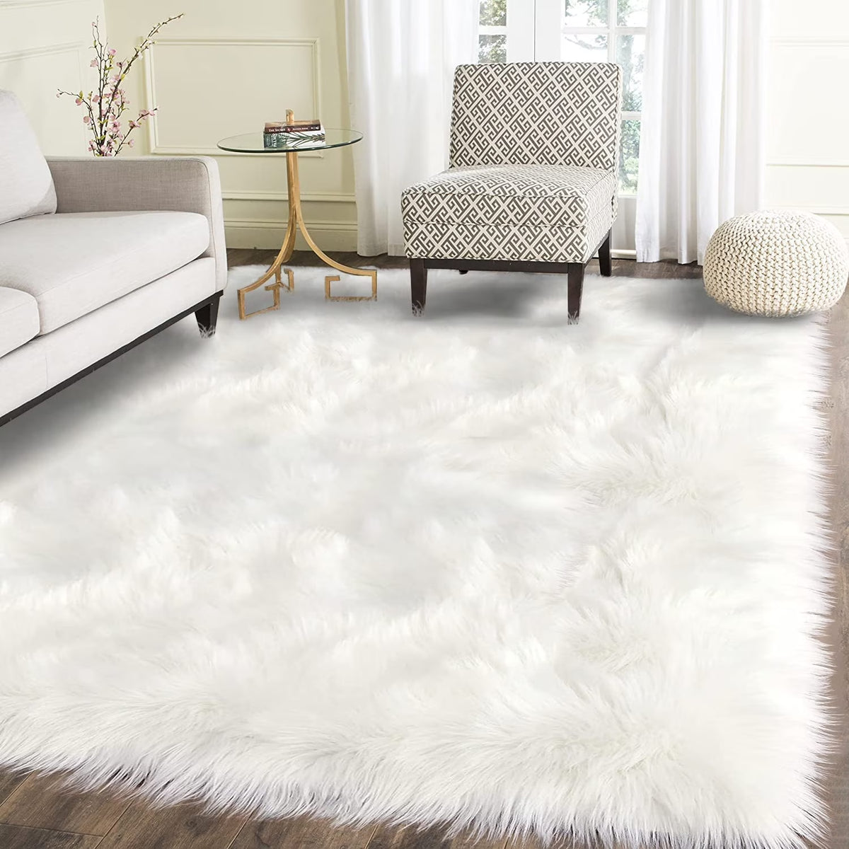 6.7X10 Faux Sheepskin Rug, Area Rug, Fur Rug for Living Room, Fluffy Washable Rug for Bedroom, Nursery, Furry Rug, Large Rug, White Fluffy Rug, Rectangle