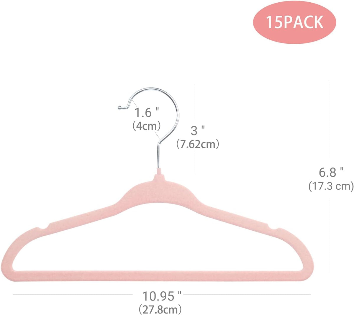 11" Baby Velvet Hangers Non-Slip Kids Hangers 15 Pack Light Pink