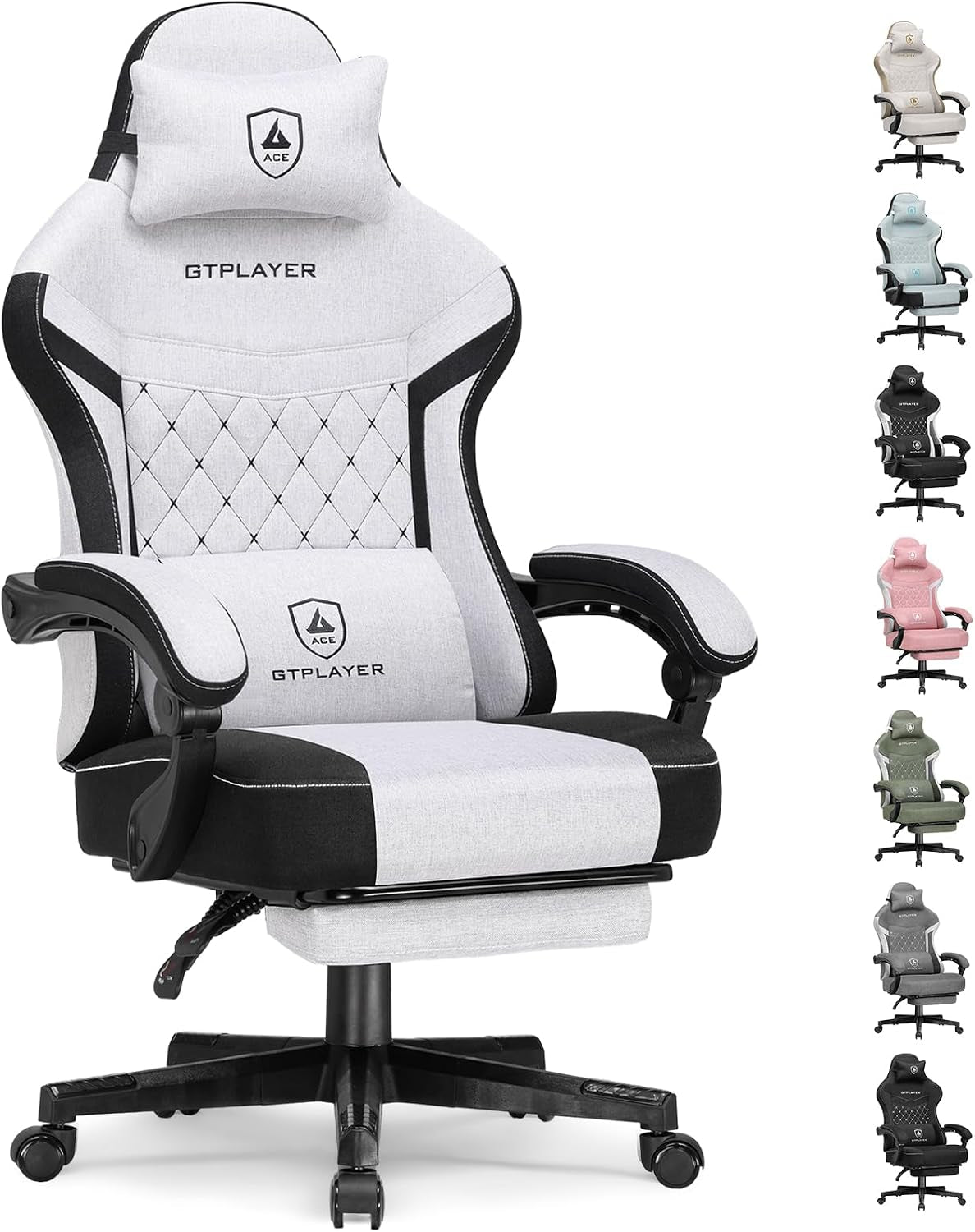 Gaming Chair, Fabric Computer Office Chair with Pocket Spring Cushion, Ergonomic Office and Gaming, Video Gaming Chair with Linkage Armrests, High Back Desk Chair with Adjustable Recliner