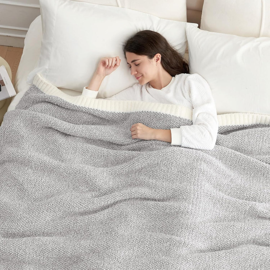 Oversized Grey Throw Blankets Twin Size,Super Soft Warm Blankets Cozy Knit Fuzzy Throw Blankets for Sofa, Bed, Heather Grey, 60X80 Inches