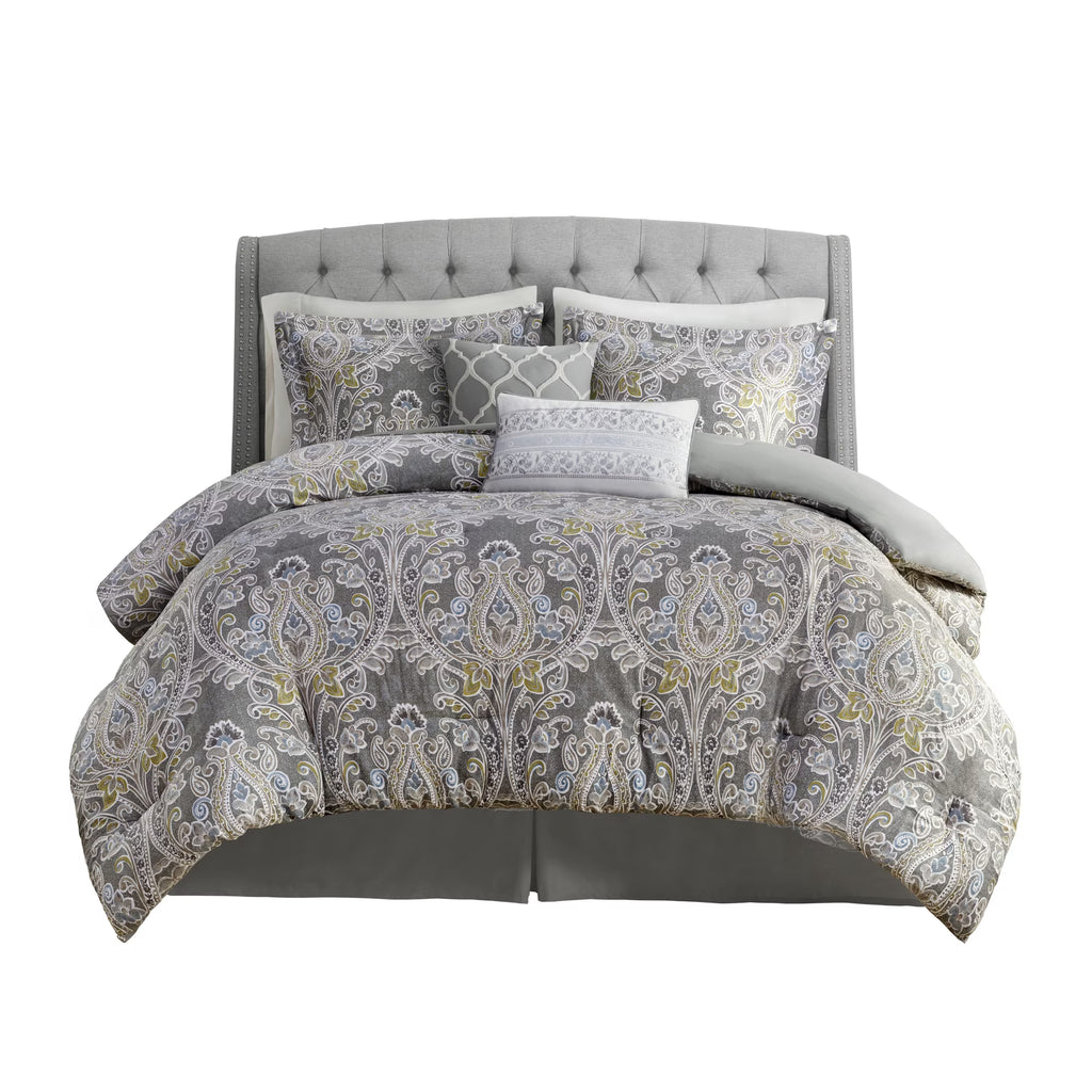 Bedding Sets, 6 Piece Cotton Comforter Set Grey Full, Bed Sets, Comforter Sets,