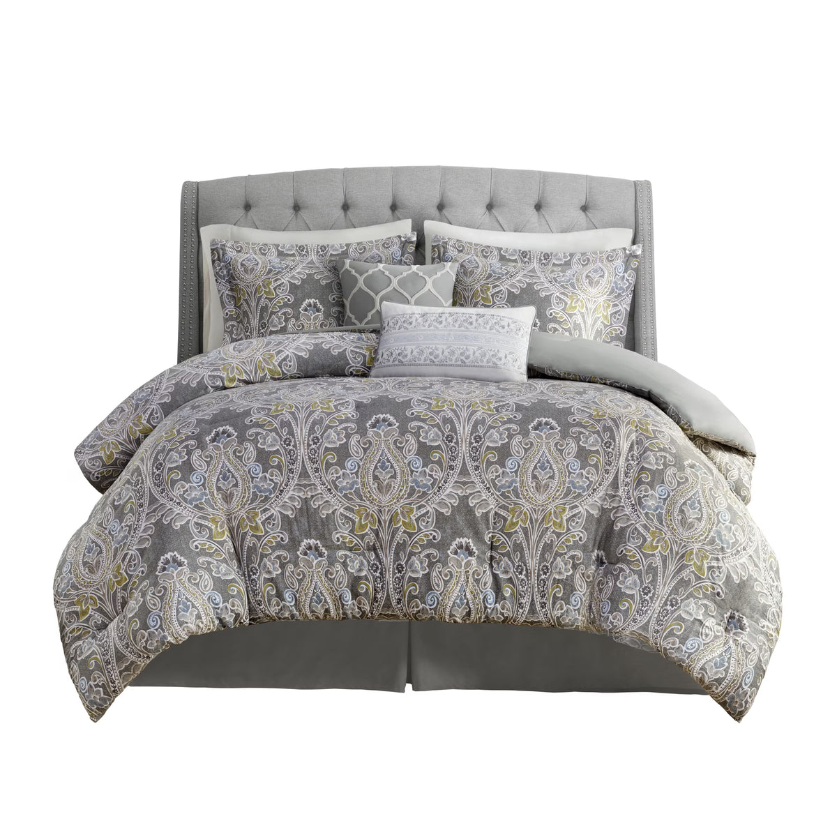 Bedding Sets, 6 Piece Cotton Comforter Set Grey Full, Bed Sets, Comforter Sets,