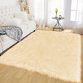 Fur Rug 5X6.7, Faux Sheepskin Rug for Living Room, Nursery Room, Teen Room Decor, Furry Rug, Light Yellow, Rectangle