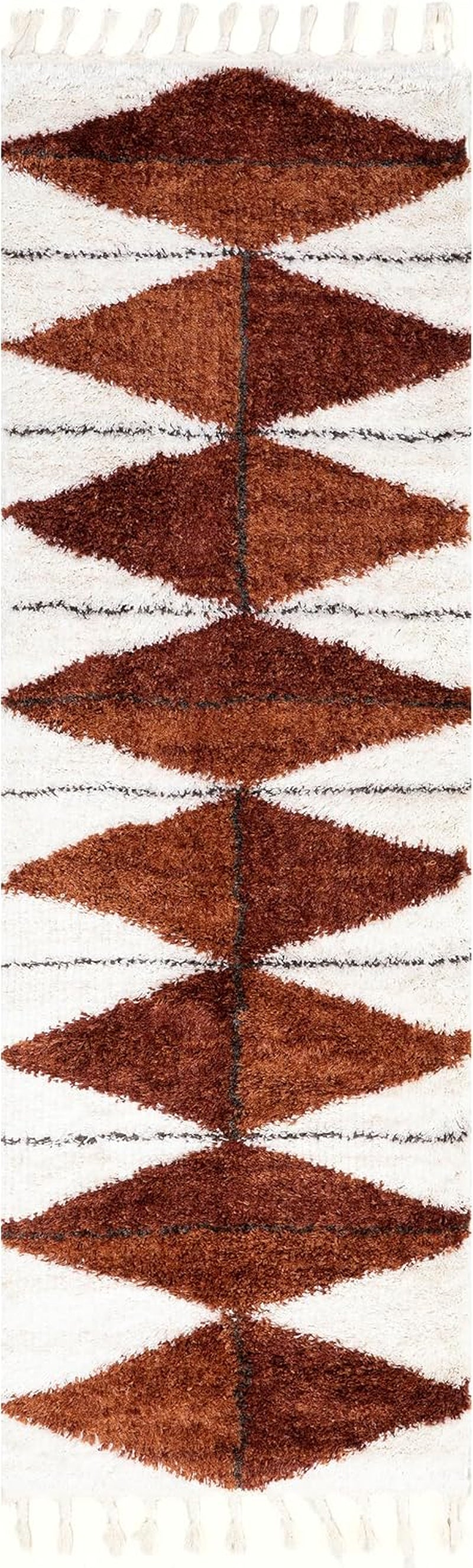 Kali Rust Diamond Power Loomed Runner Rug, 2' X 12'