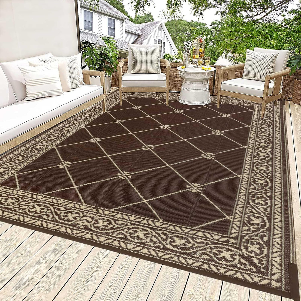 Reversible Outdoor Rug 5'X7' Plastic Straw Rugs for Patios RV Camping Mat Reversible Mats Large Floor Mat for RV Outside, Backyard, Deck, Picnic, Beach, Trailer, Camping