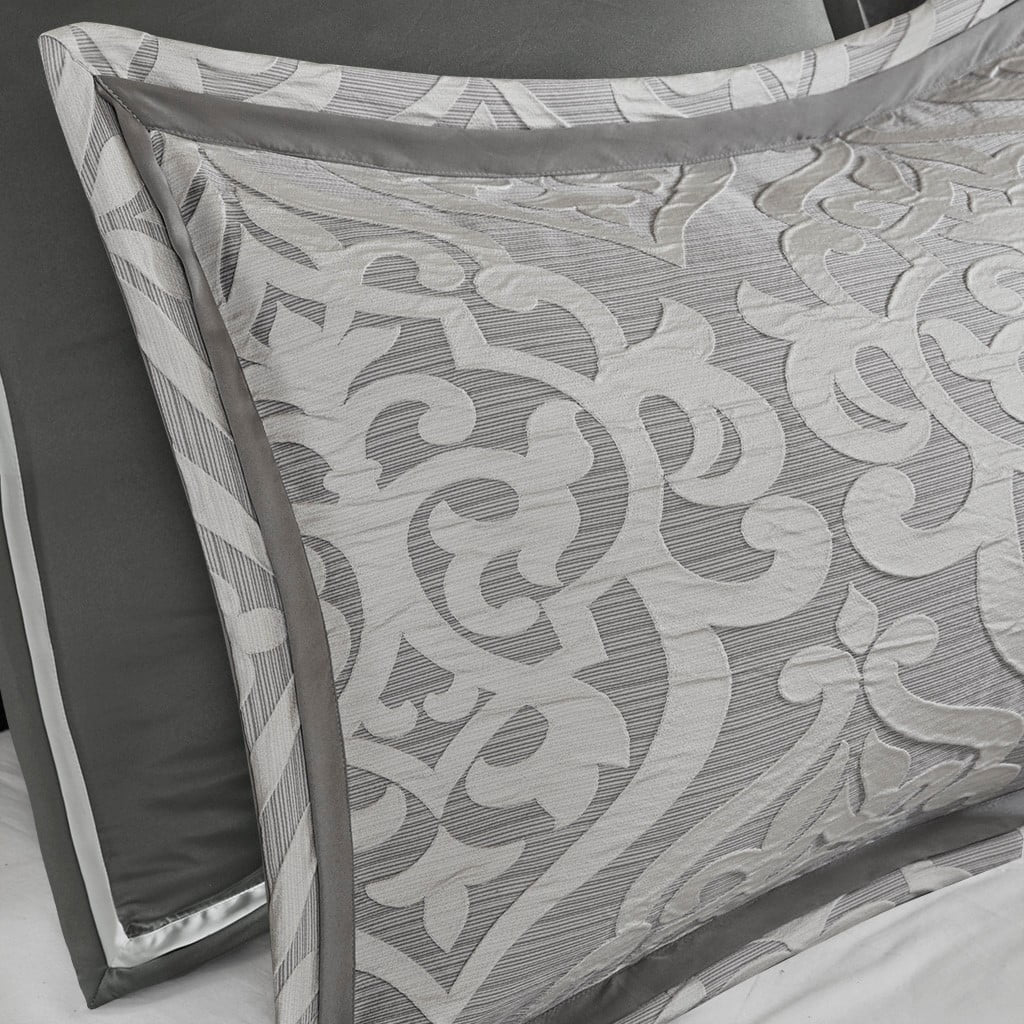 Bedding Sets 8 Piece Jacquard Comforter Set Silver/Silver Queen,Bed Sets