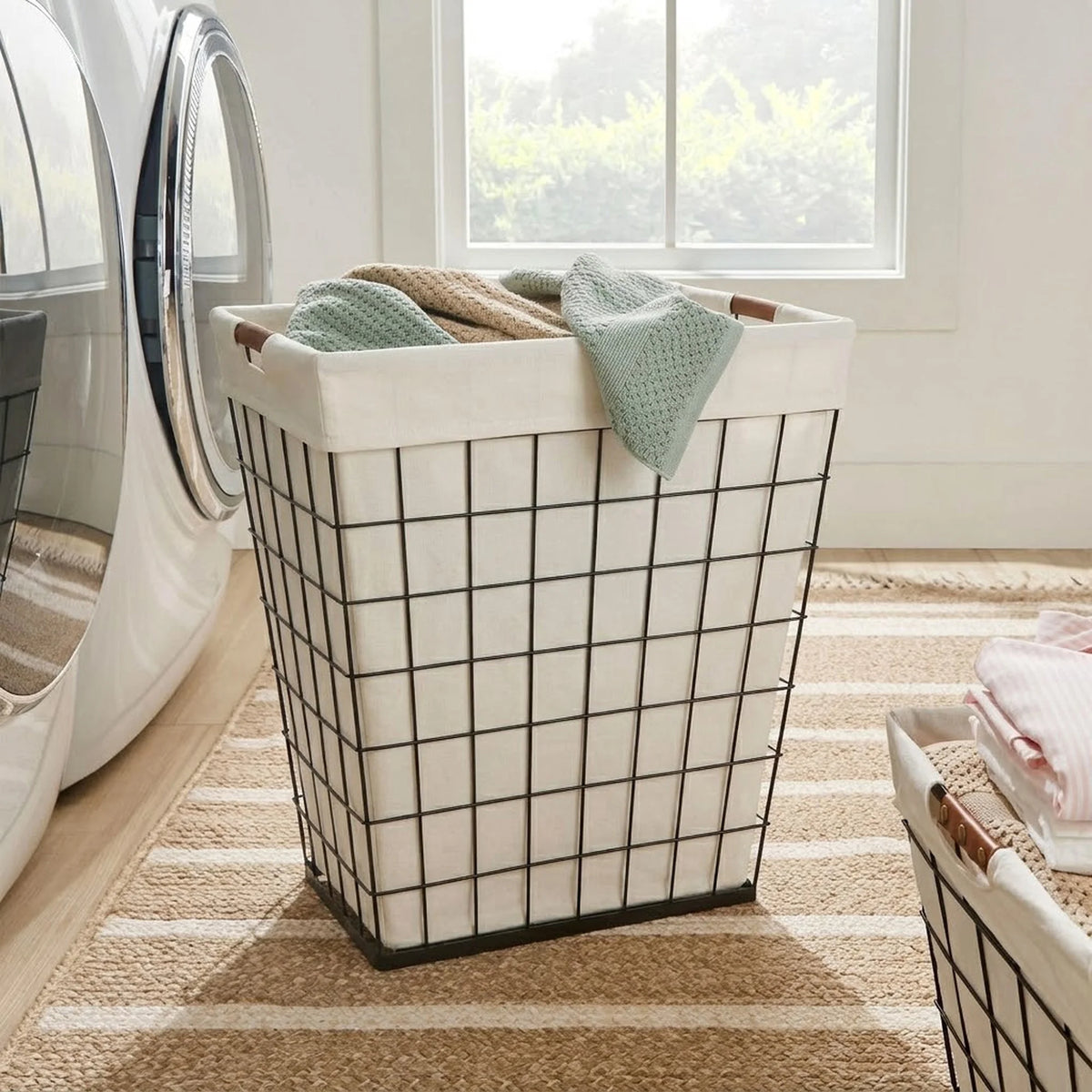75L Rectangular Steel Wire Laundry Hamper with Removable Cotton Blend Liner, Adult