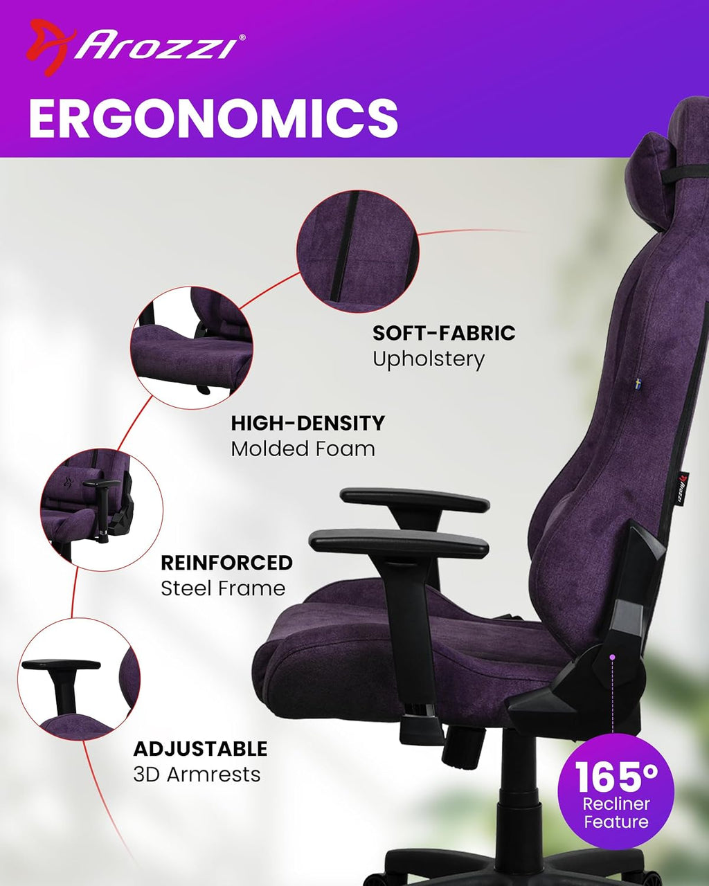 Torretta Gaming Chair Soft Fabric Purple