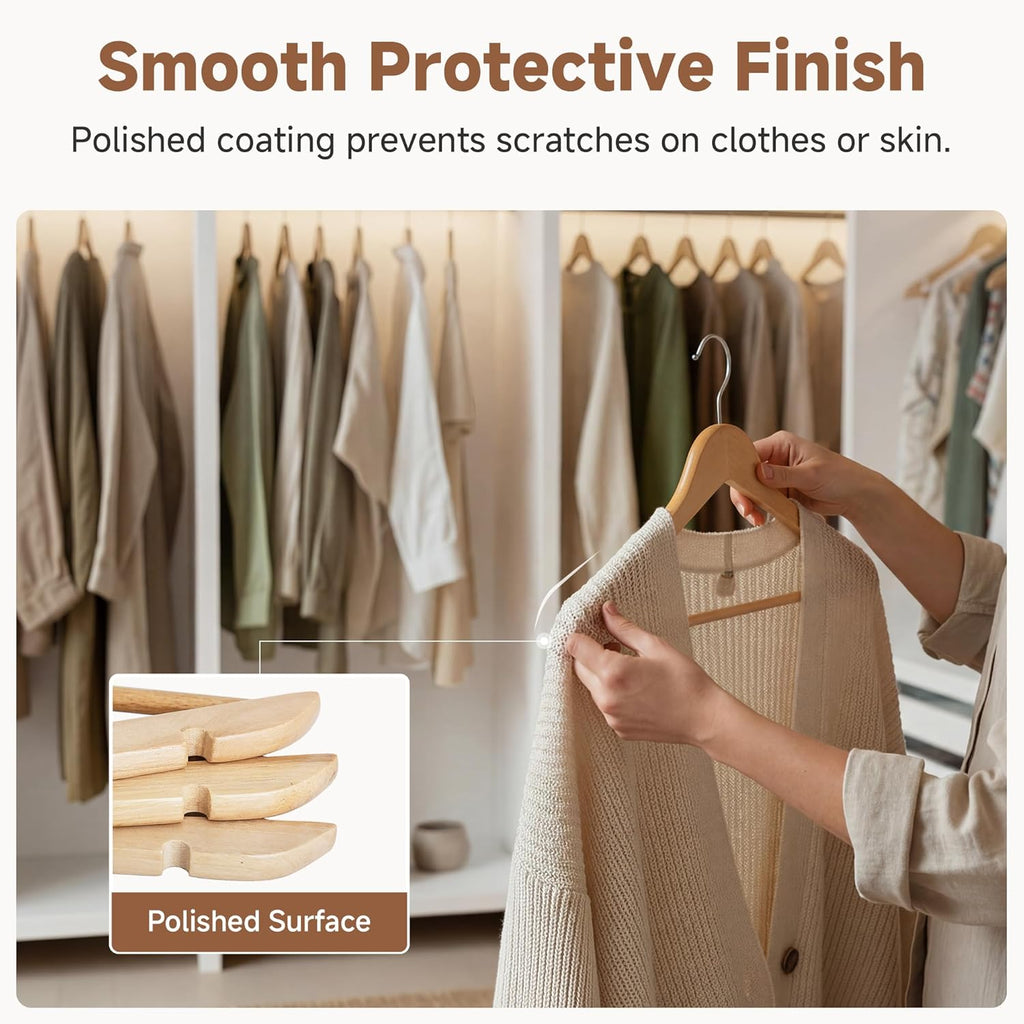 Wooden Coat Hangers, 20 Pack Wood Clothes Hanger for Closet