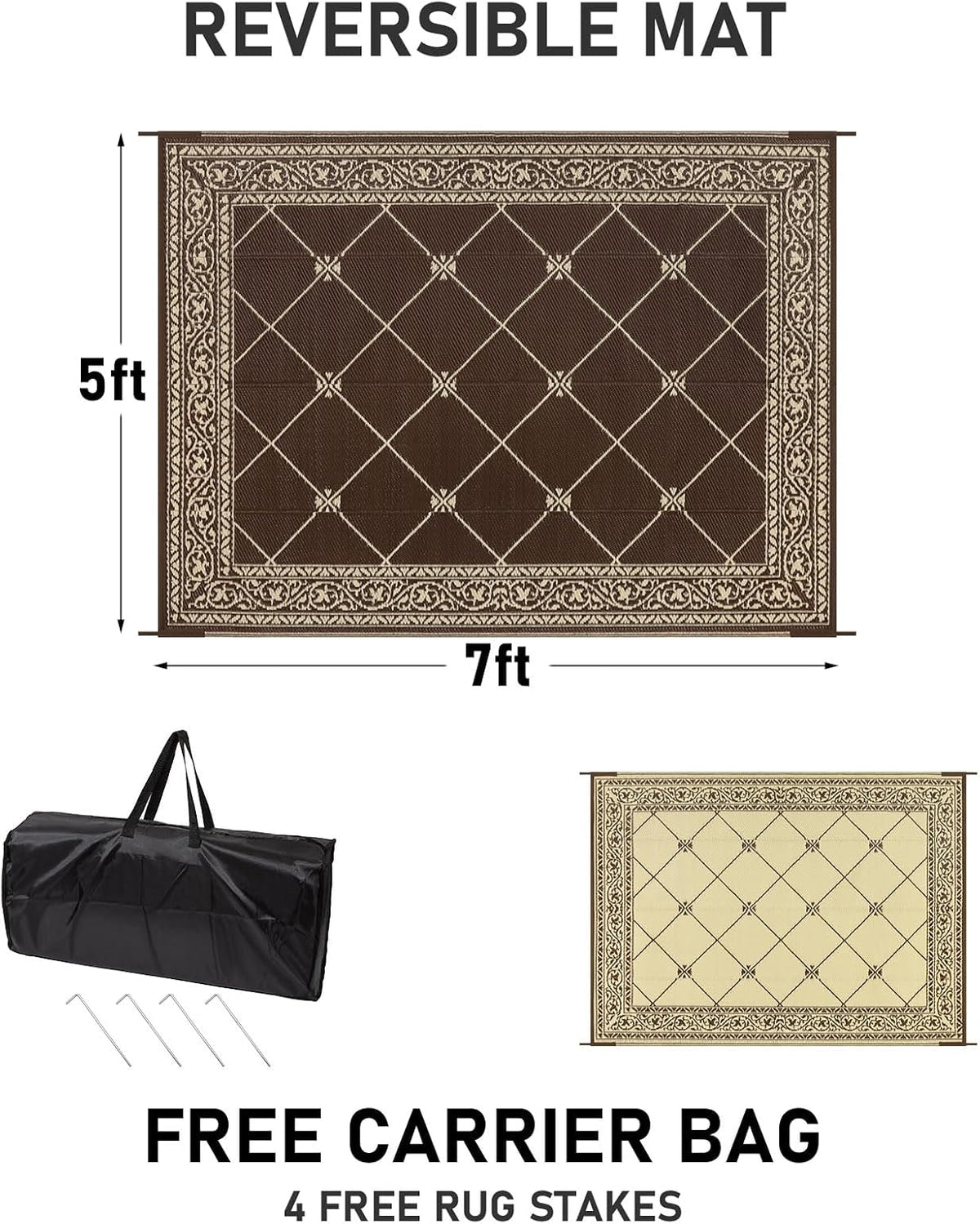 Reversible Outdoor Rug 5'X7' Plastic Straw Rugs for Patios RV Camping Mat Reversible Mats Large Floor Mat for RV Outside, Backyard, Deck, Picnic, Beach, Trailer, Camping