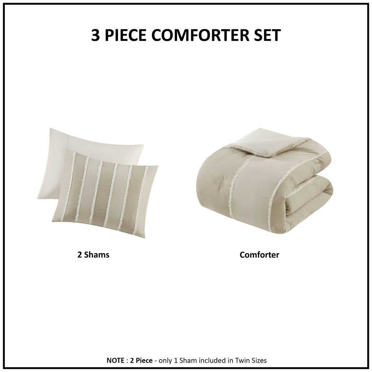 Bedding Sets 3 Piece Striped Cotton Comforter Set Taupe Full/Queen,Bed Sets