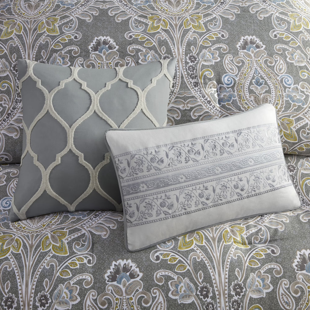 Bedding Sets, 6 Piece Cotton Comforter Set Grey Full, Bed Sets, Comforter Sets,