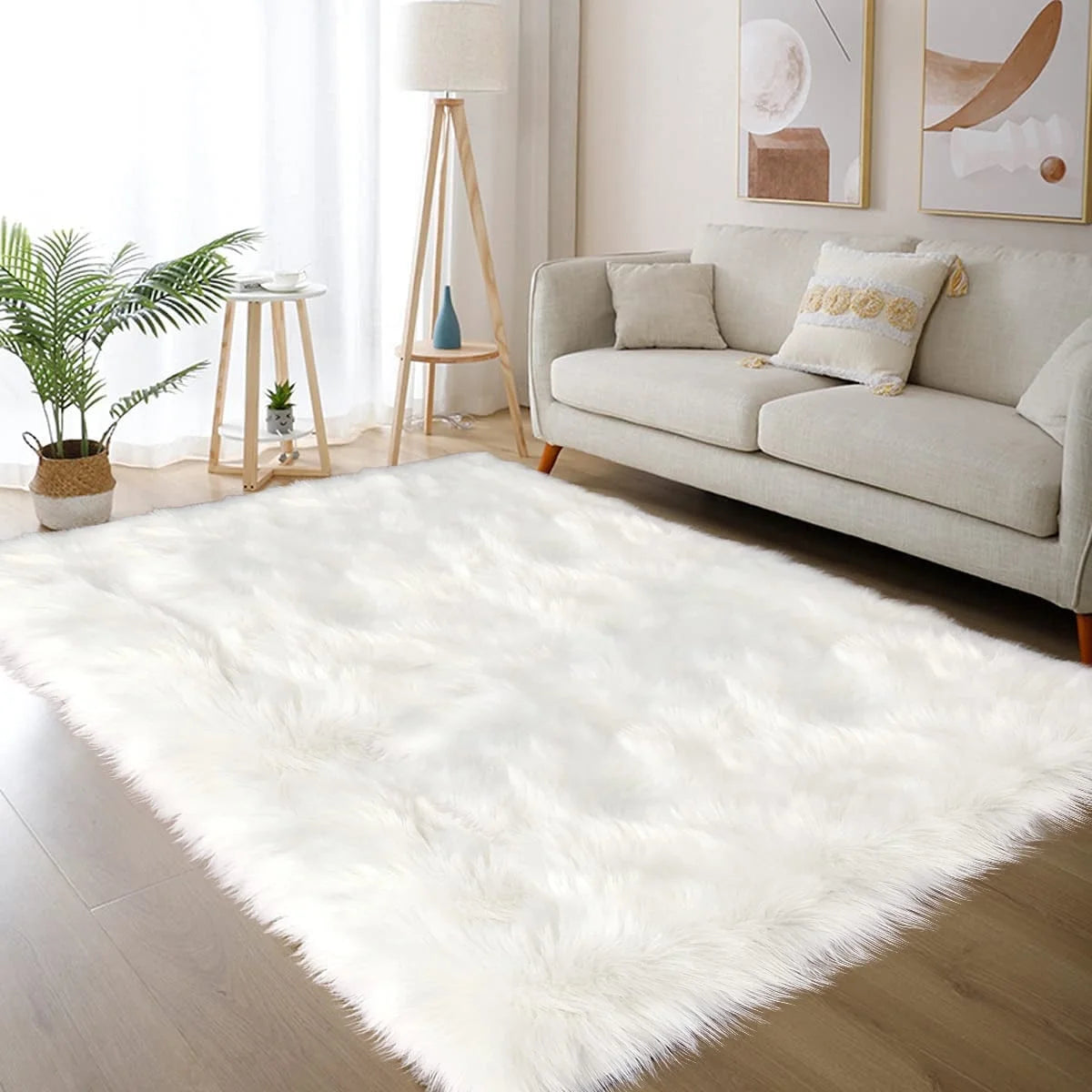 White Faux Fur Rug 5X8, Sheepskin Rug for Living Room, Fluffy Washable Rug for Bedroom, Nursery Room, Furry Rug, Rectangle