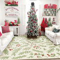 Cute Christmas Area Rugs 5X7 Washable - Ultra Thin Soft Xmas Tree Berries Holly Branches Festive Winter Rug, Modern Floral Woodland Christmas Carpet for Kitchen Bedroom Living Room Entryway Fire Place