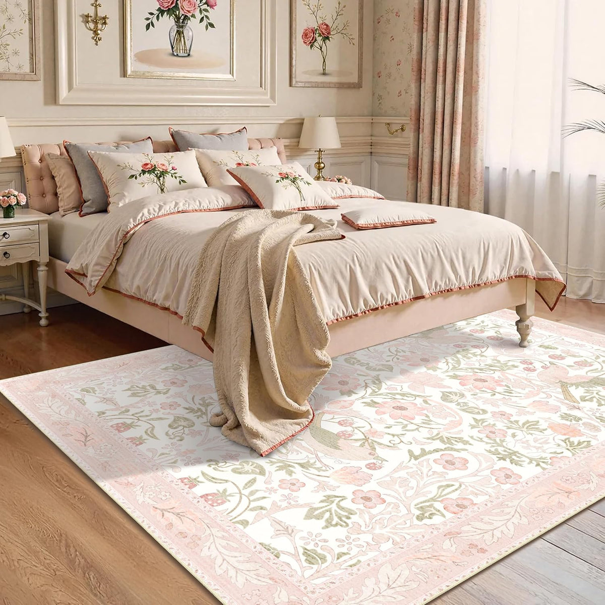 5X7 Area Rugs Washable,Pink Rug for Living Room Bedroom Boho