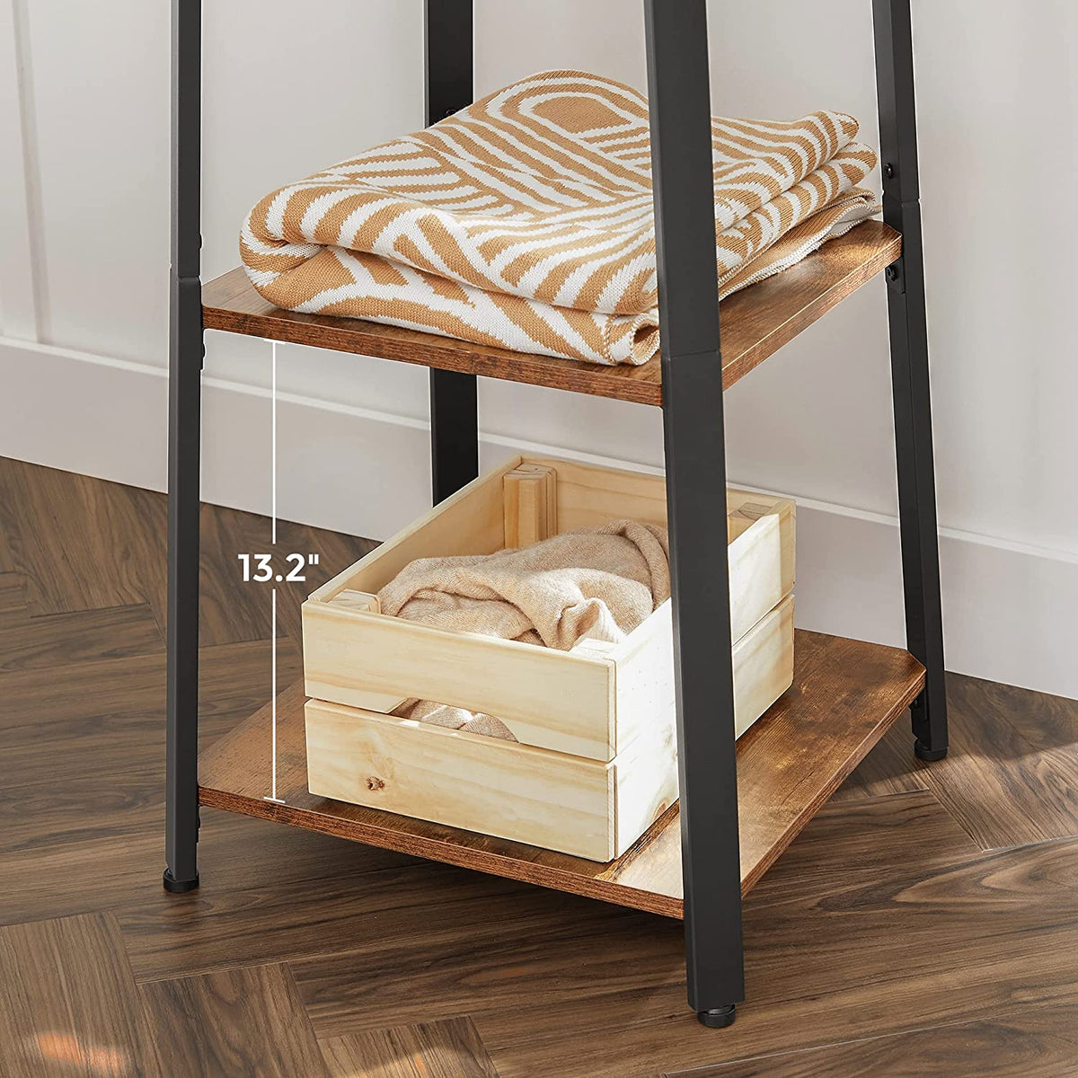 Coat Rack Freestanding, Hall Tree with 4 Shelves
