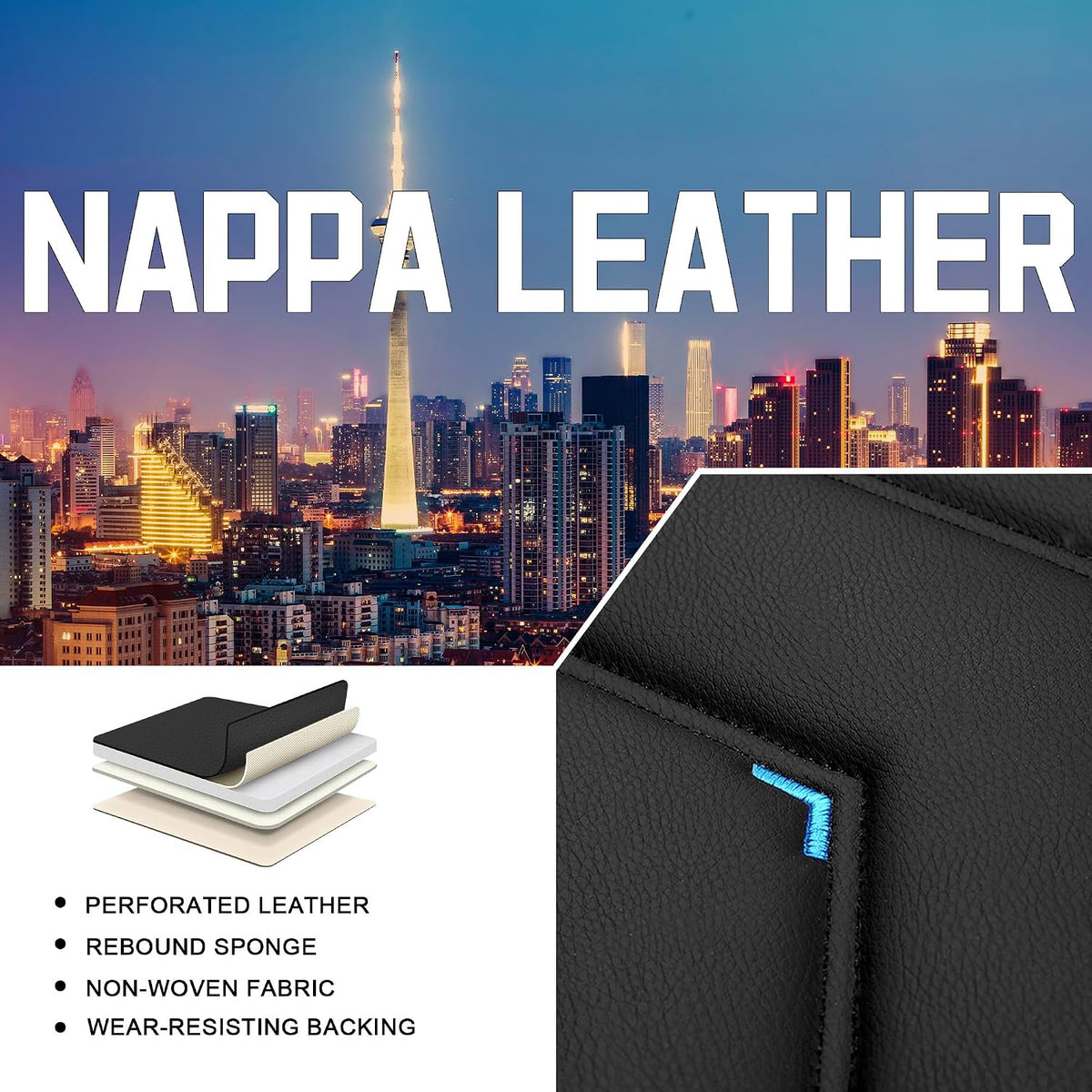 Car Seat Covers for Ford Mustang 2000-2026, Stylish Sport Seat Cover, Premium Nappa Leather Car Seat Cover. Automobile Seat Covers Sets.(Luxury 2 Seats/Black Blue)