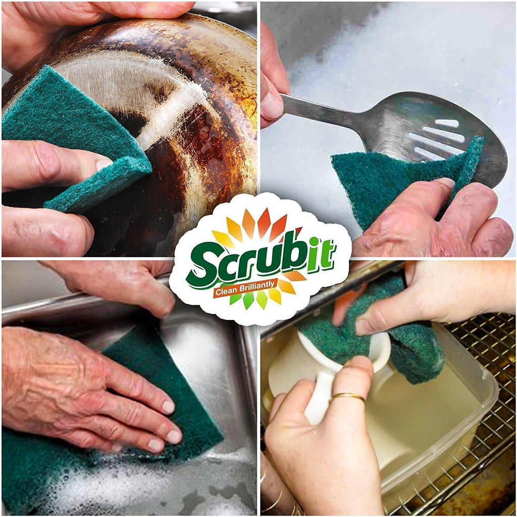 Scouring Pads - Heavy Duty Household Cleaning Scrubber with Non-Scratch Anti-Grease Technology - Reusable Scrubbing Pads – Green, 6 Pack