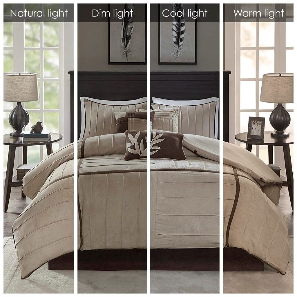 Bedding Sets, 7 Piece Faux Suede Comforter Set Beige Full, Bed Sets, Comforter Sets,