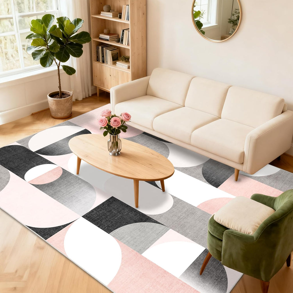 5X7 Area Rug Pink Washable for Living Room Bedroom Modern Non Slip