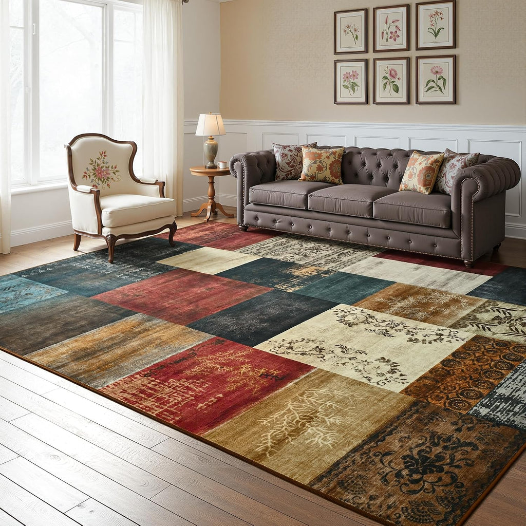 8X10 Area Rugs for Living Room, Washable Large Geometric Bedroom Rug