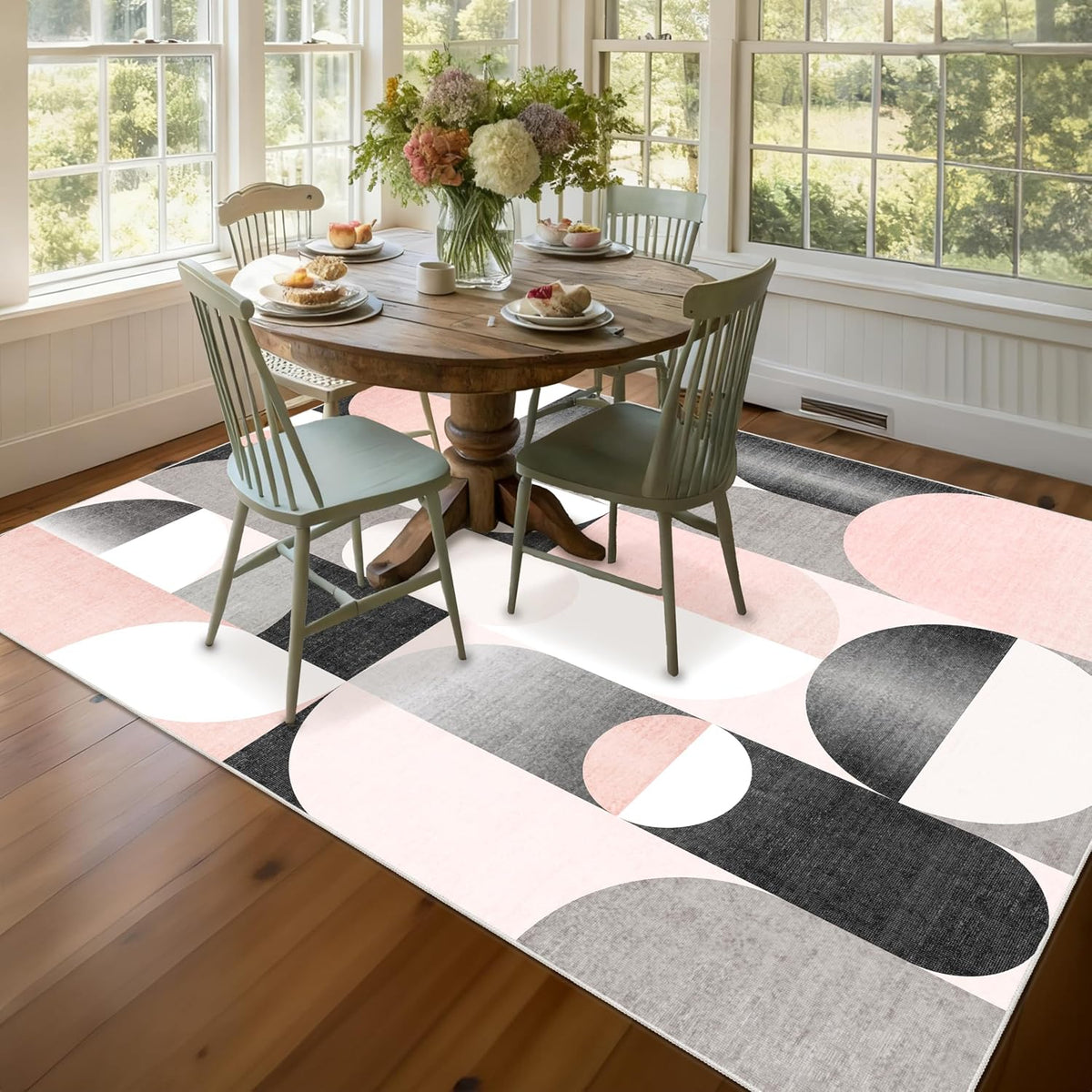 5X7 Area Rug Pink Washable for Living Room Bedroom Modern Non Slip