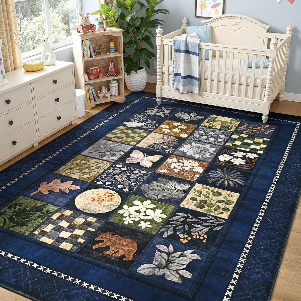 5X7 Navy Blue Area Rugs for Living Room Bedroom