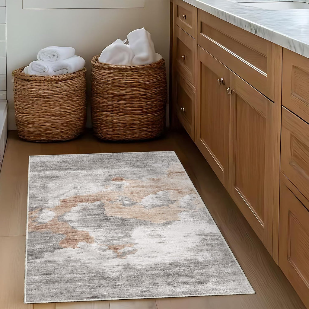 Small Rugs 2X3 Grey Rug for Entryway Bathroom Kitchen Entrance Doormat,Modern Abstract Marble Floor Throw Carpet Non Slip