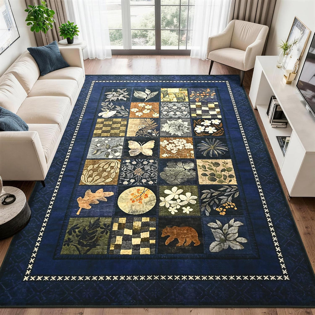 5X7 Navy Blue Area Rugs for Living Room Bedroom