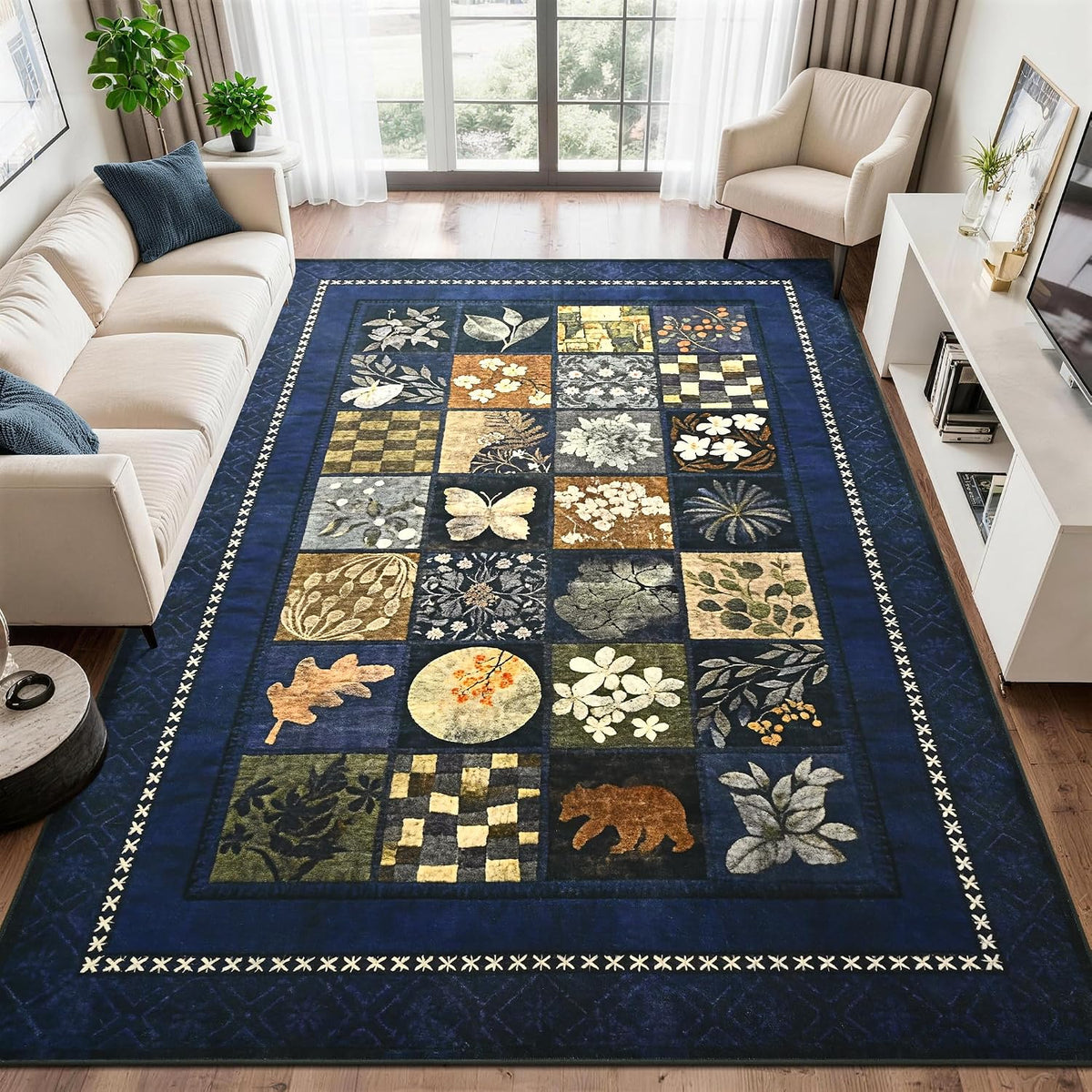 5X7 Navy Blue Area Rugs for Living Room Bedroom
