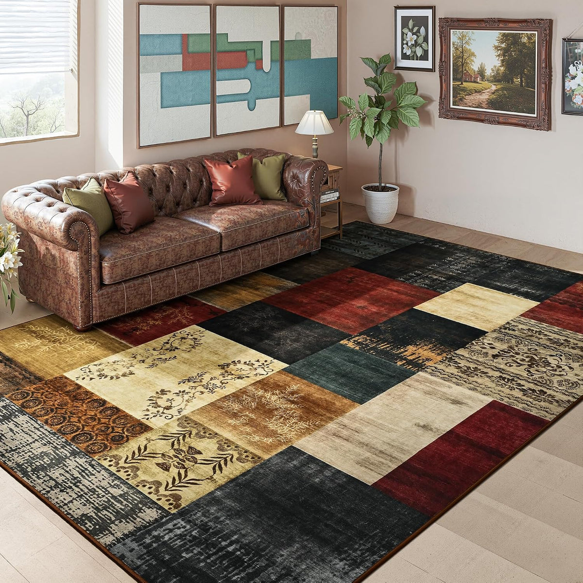 8X10 Area Rugs for Living Room, Washable Large Geometric Bedroom Rug