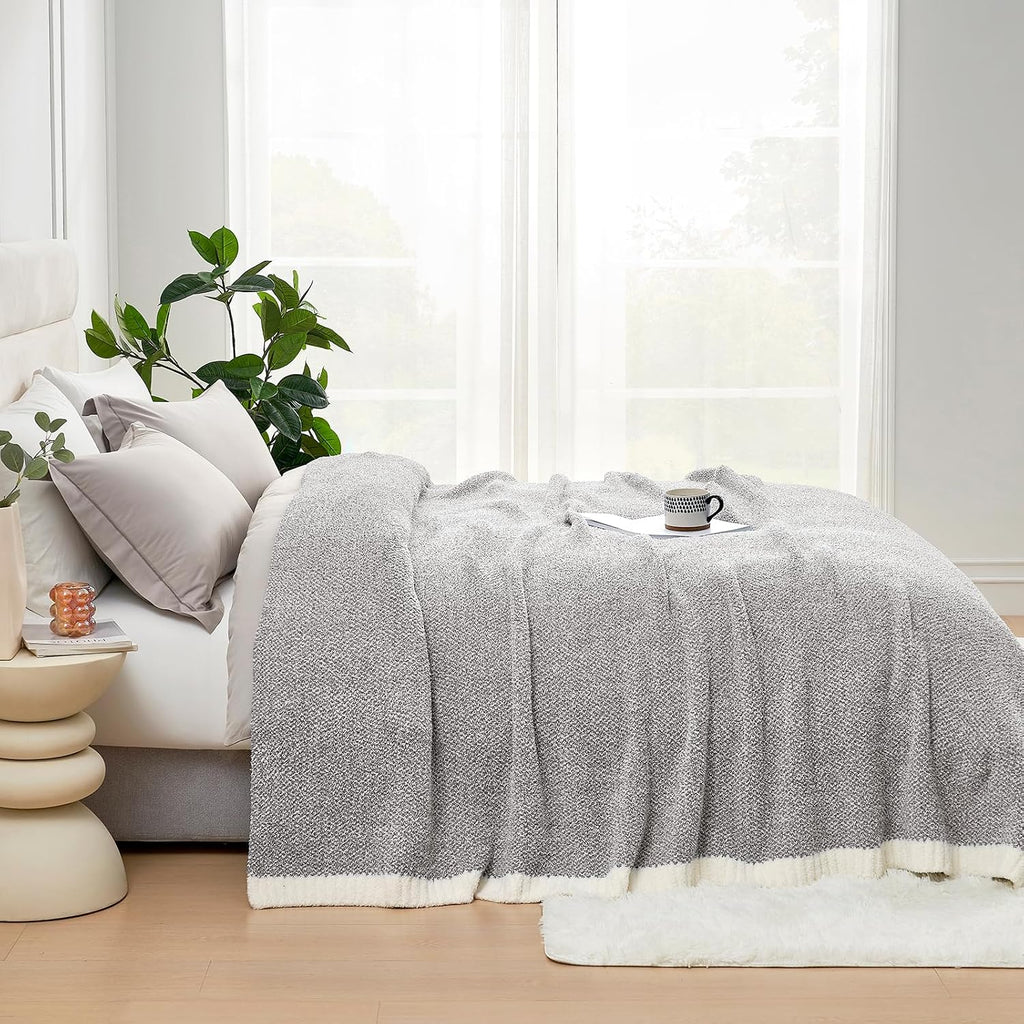 Oversized Grey Throw Blankets Twin Size,Super Soft Warm Blankets Cozy Knit Fuzzy Throw Blankets for Sofa, Bed, Heather Grey, 60X80 Inches
