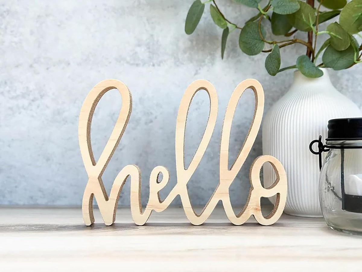 Home Decor,Wooden Hello Table Sign,Hello Table Freestanding Sign for Farmhouse Decor,Floating Shelf Decor,Entryway Decor