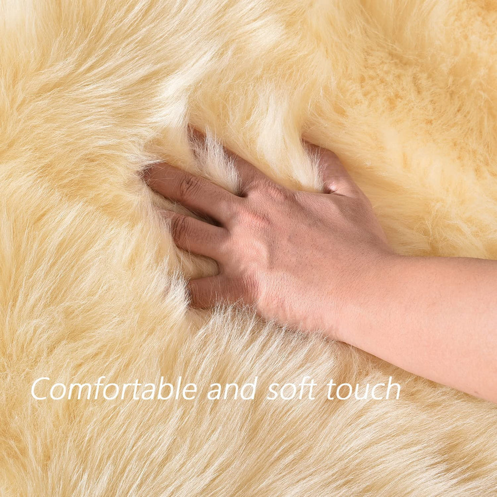 Fur Rug 5X6.7, Faux Sheepskin Rug for Living Room, Nursery Room, Teen Room Decor, Furry Rug, Light Yellow, Rectangle