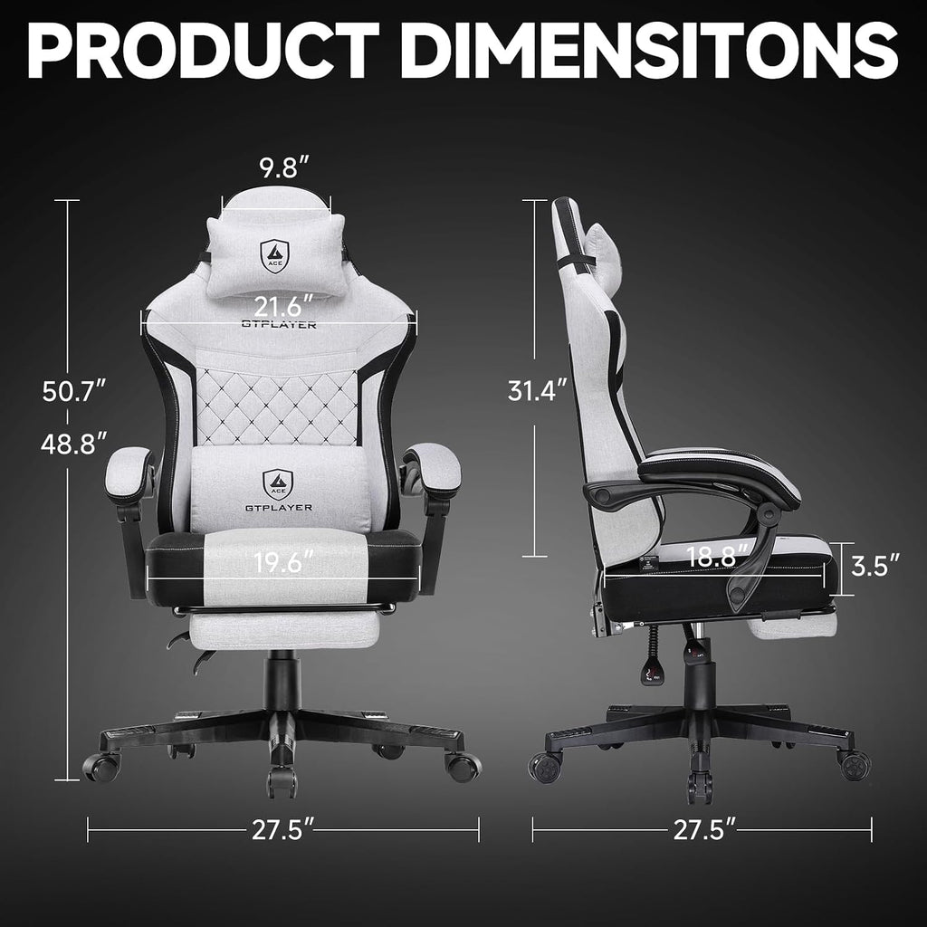 Gaming Chair, Fabric Computer Office Chair with Pocket Spring Cushion, Ergonomic Office and Gaming, Video Gaming Chair with Linkage Armrests, High Back Desk Chair with Adjustable Recliner