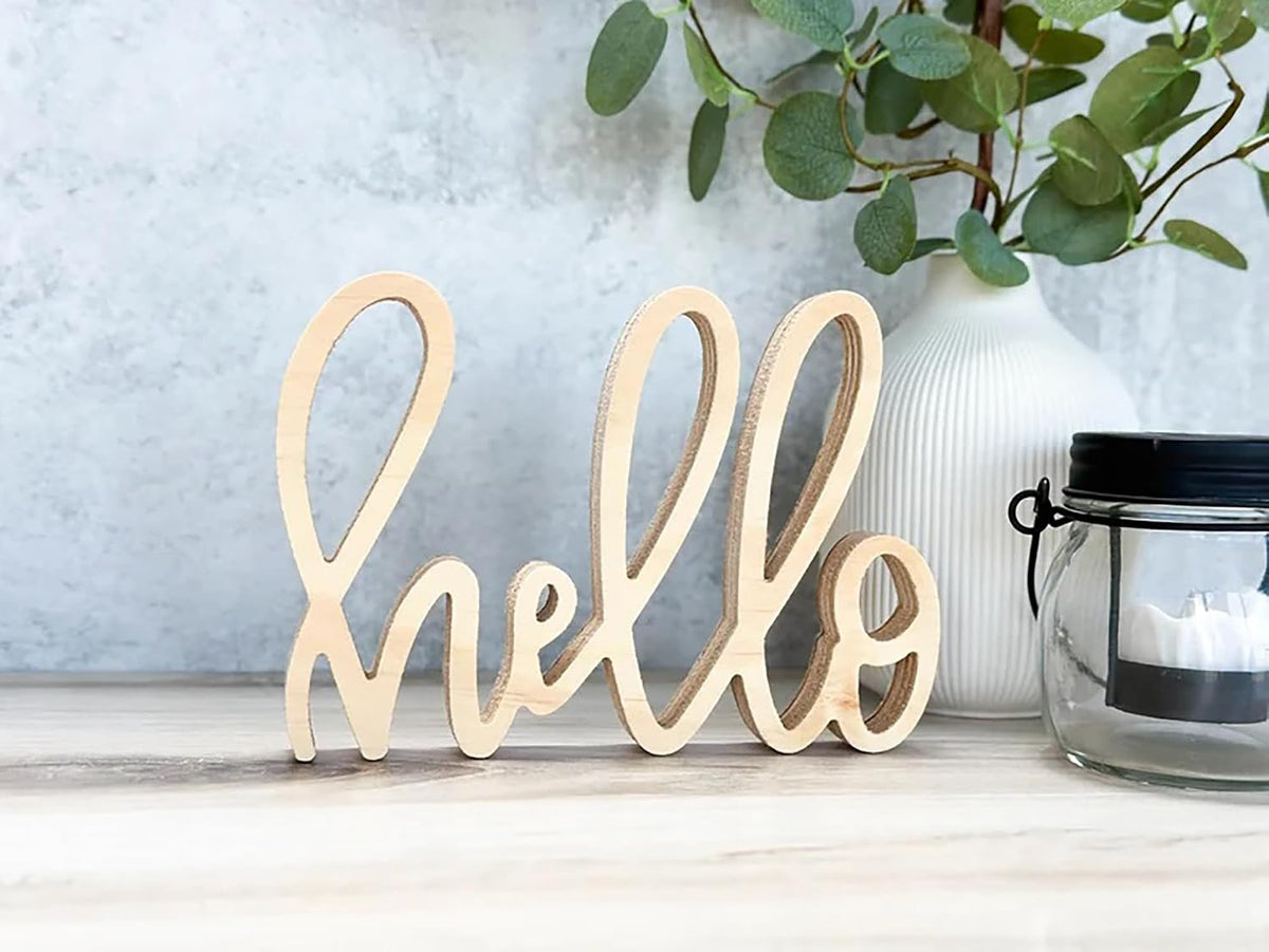 Home Decor,Wooden Hello Table Sign,Hello Table Freestanding Sign for Farmhouse Decor,Floating Shelf Decor,Entryway Decor