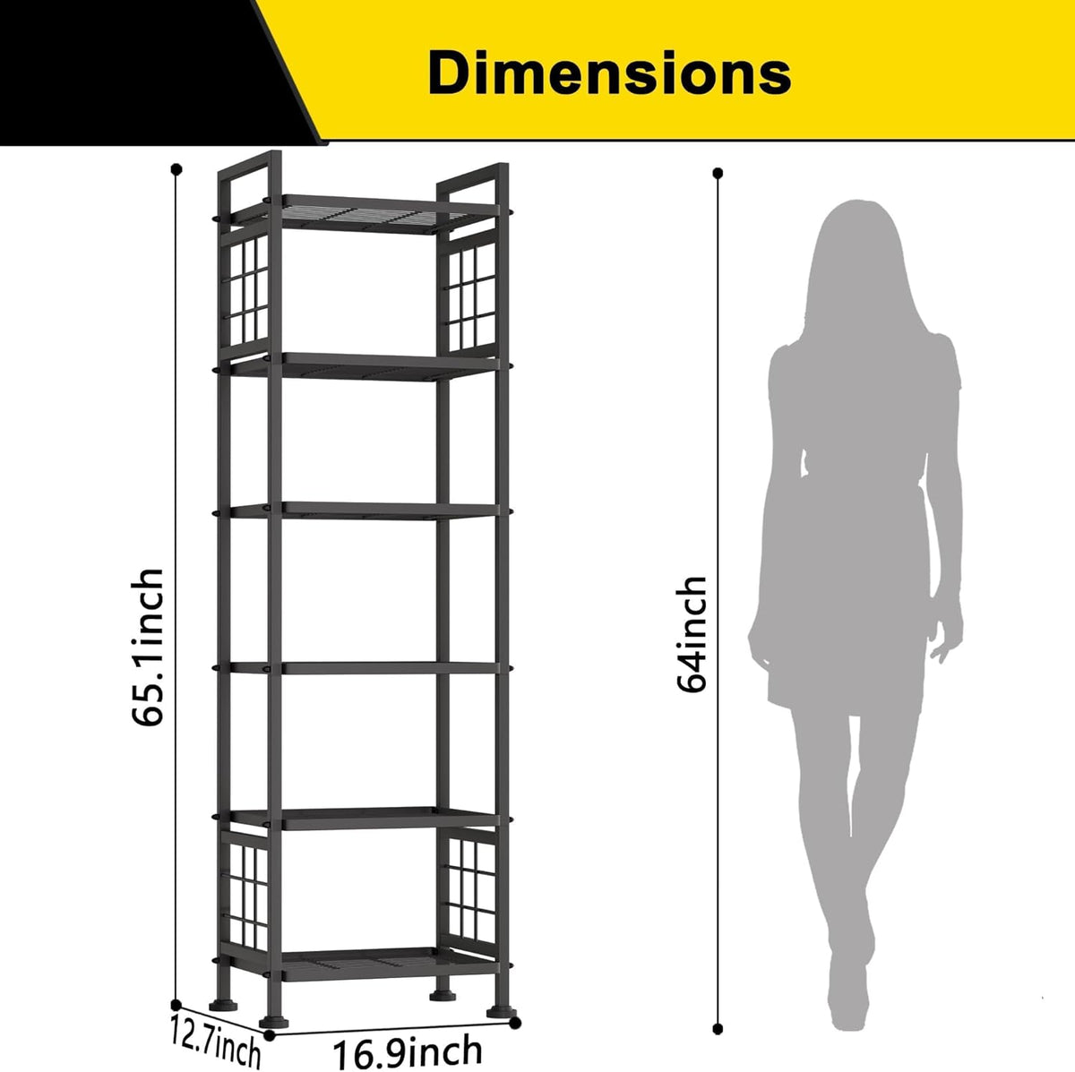 6-Wire Standing Storage Shelf for Bathroom Organizers and Storage & Laundry Room Organization, Metal Shelving Unit Pantry Rack for Kitchen & Bathroom, Black
