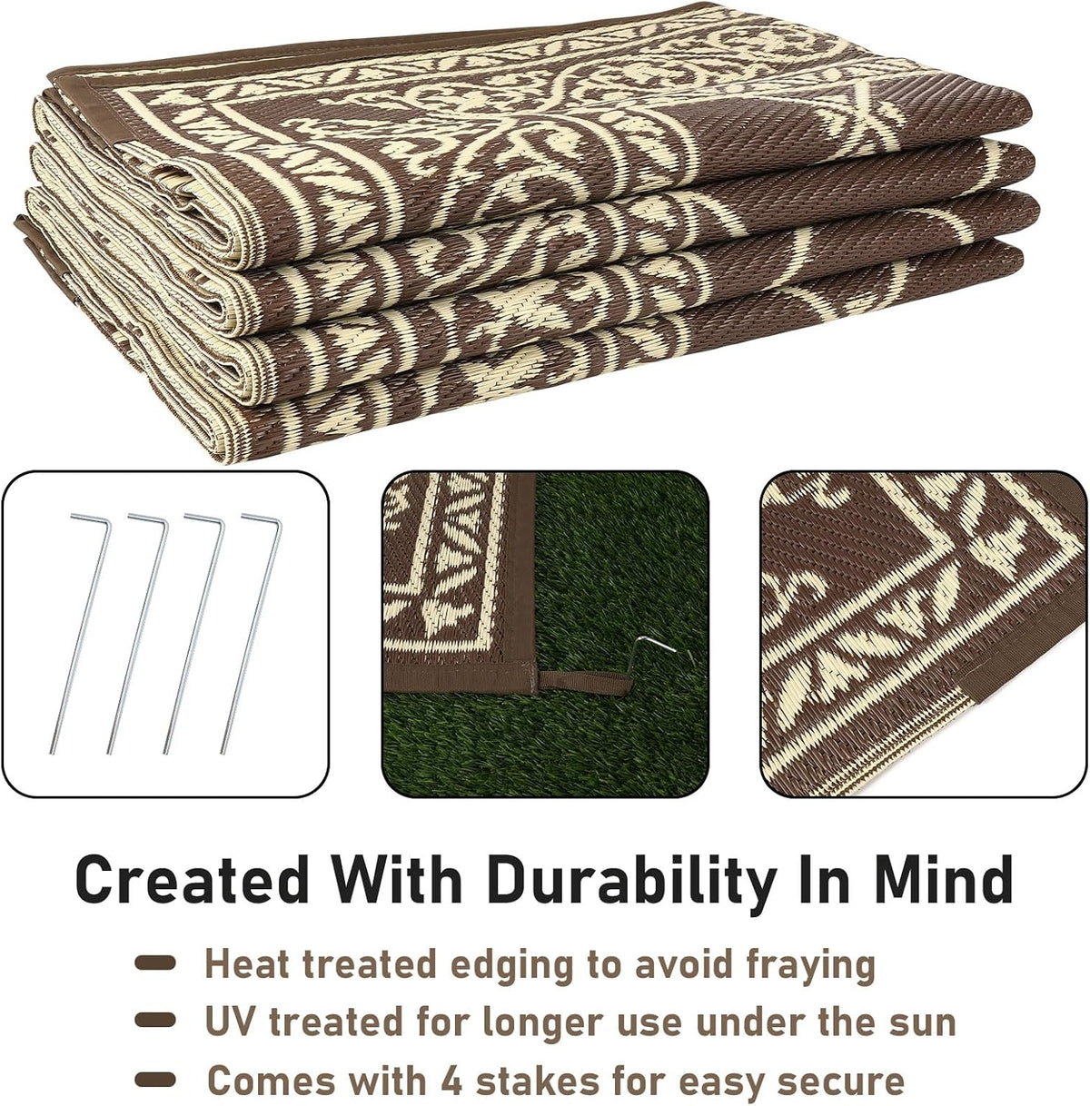 Reversible Outdoor Rug 5'X7' Plastic Straw Rugs for Patios RV Camping Mat Reversible Mats Large Floor Mat for RV Outside, Backyard, Deck, Picnic, Beach, Trailer, Camping