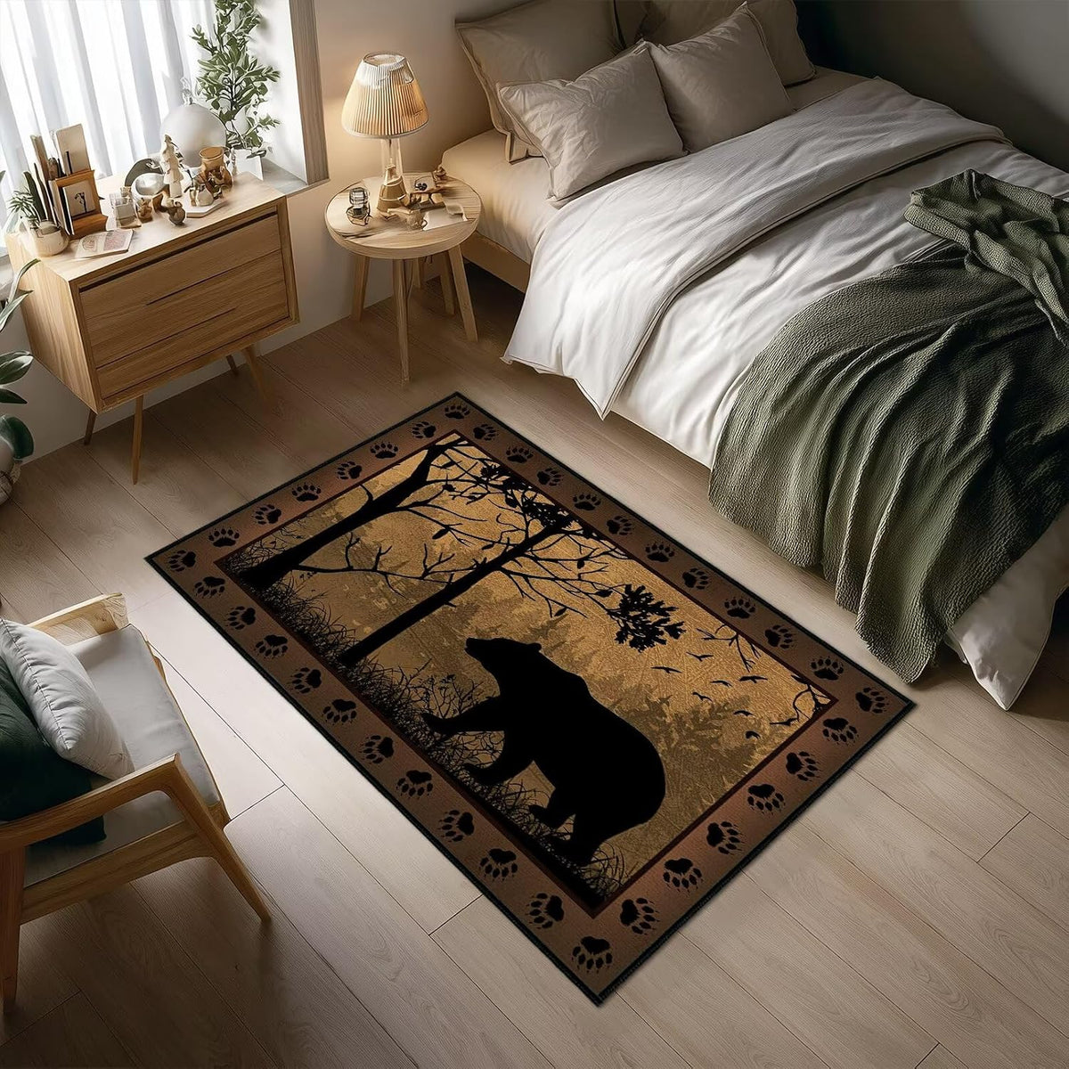 Brown Washable Entry Rug 2X3 Kitchen Rugs for Entryway Bathroom Ulta-Thin Non-Slip Low Pile Indoor Entrance Door Mat,Bear Country Cabin Wildlife Throw Rug Rustic Small Accent Area Rugs for Front Door