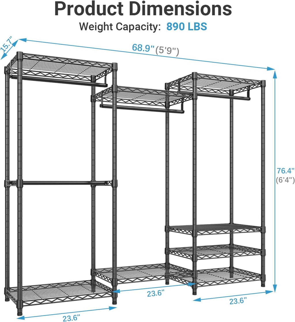V5 Heavy Duty Clothes Rack, Freestanding Modular Closet System, Black
