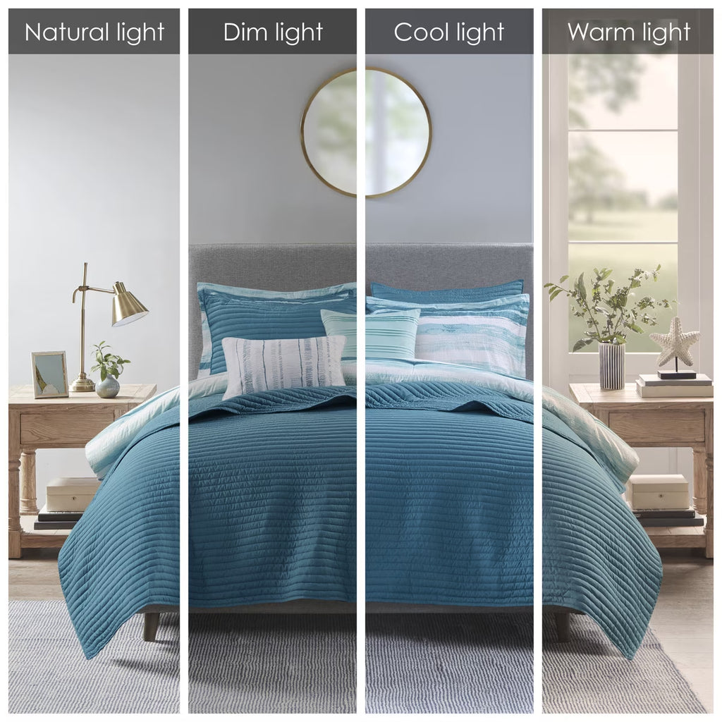 Bedding Sets 8 Piece Printed Seersucker Comforter and Quilt Set Collection Aqua Full/Queen,Bed Sets