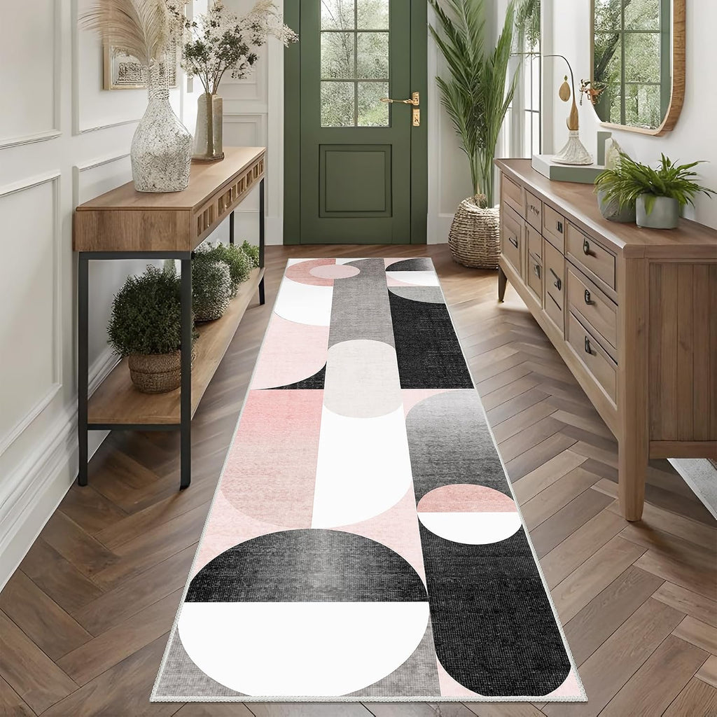 Pink Runner Rug 2X8 Long Modern Washable Rug Runners for Hallway