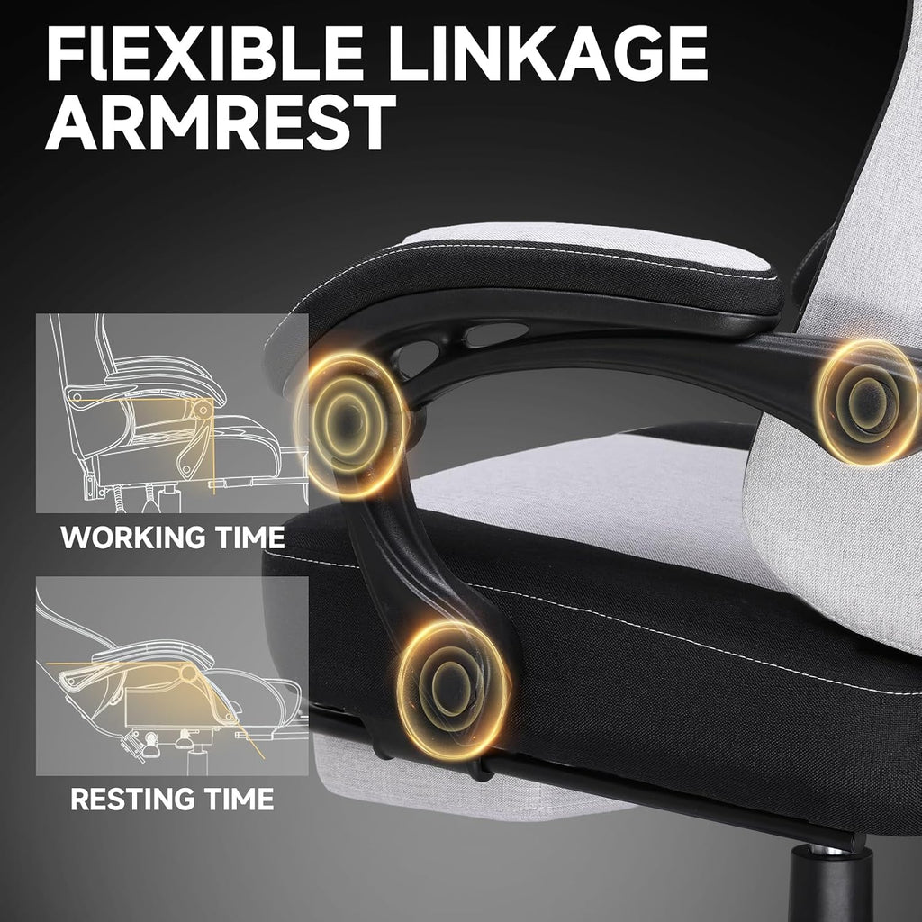 Gaming Chair, Fabric Computer Office Chair with Pocket Spring Cushion, Ergonomic Office and Gaming, Video Gaming Chair with Linkage Armrests, High Back Desk Chair with Adjustable Recliner