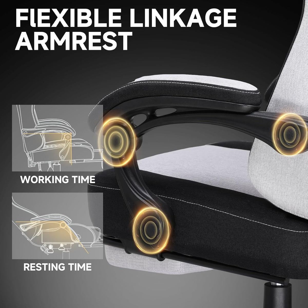 Gaming Chair, Fabric Computer Office Chair with Pocket Spring Cushion, Ergonomic Office and Gaming, Video Gaming Chair with Linkage Armrests, High Back Desk Chair with Adjustable Recliner