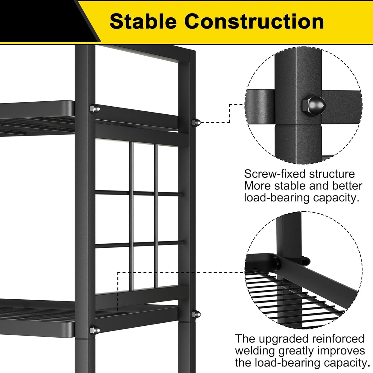 6-Wire Standing Storage Shelf for Bathroom Organizers and Storage & Laundry Room Organization, Metal Shelving Unit Pantry Rack for Kitchen & Bathroom, Black