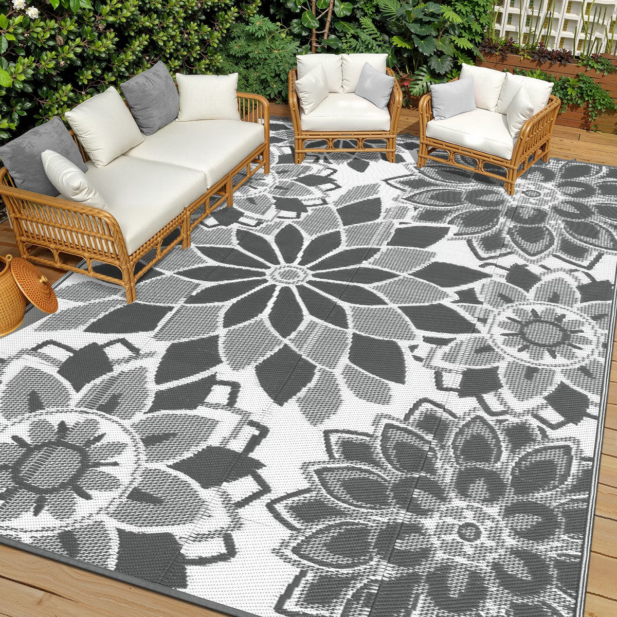 5'X8' Outdoor Rug Patios Rug Waterproof RV Outdoor Rug Camping Rugs Reversible Plastic Straw Rug Large Outdoor Mat Outdoor Area Rug for Camping,Balcony Apartment,Patio,Picnic,Beach Teal