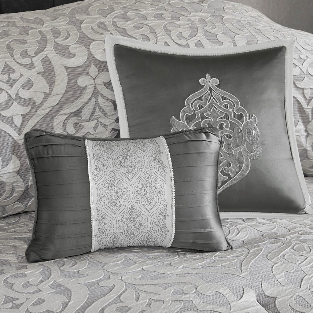 Bedding Sets 8 Piece Jacquard Comforter Set Silver/Silver Queen,Bed Sets