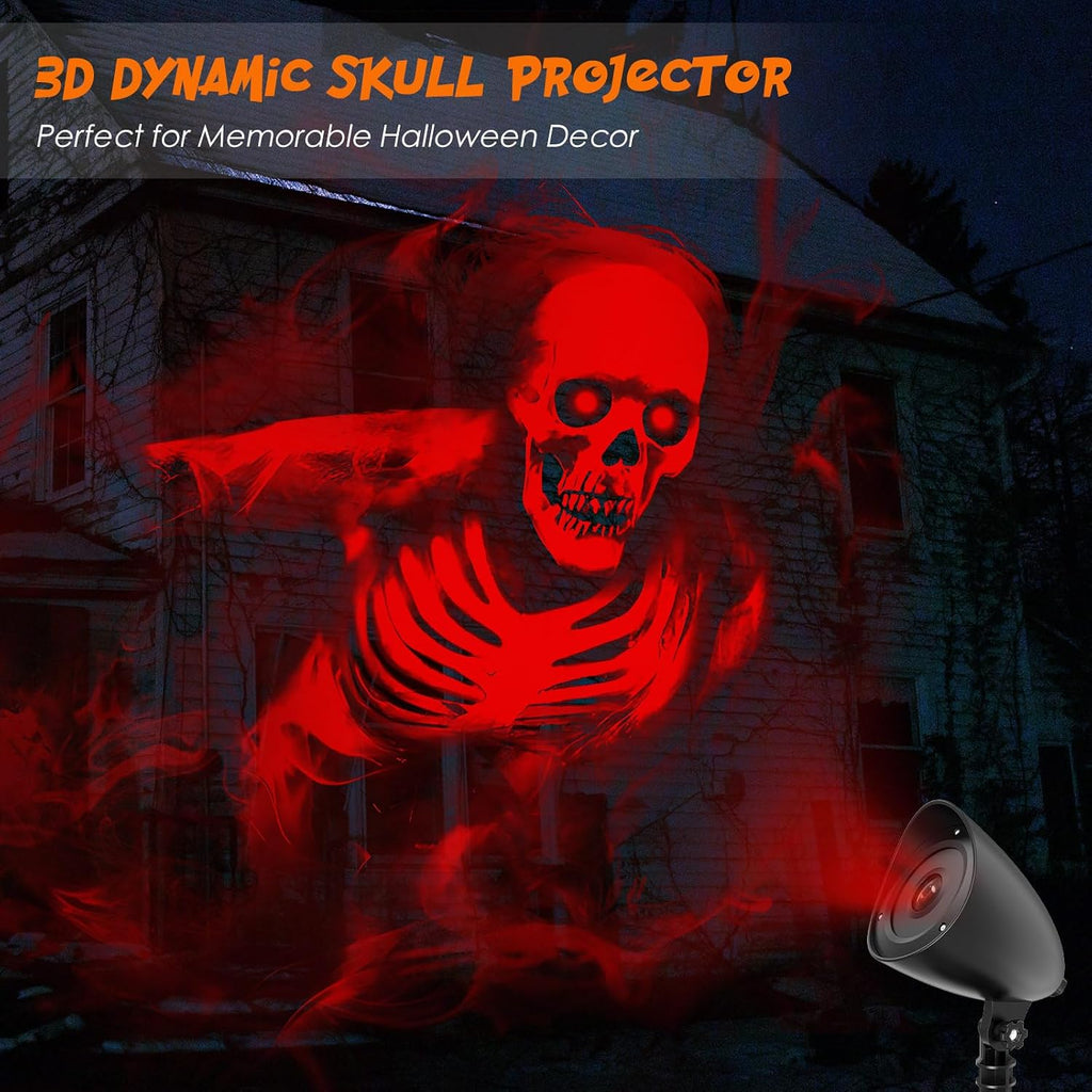 Halloween Projector Hologram, 3D Dynamic Red Skull Halloween Decorations