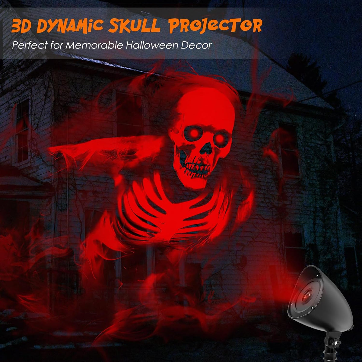 Halloween Projector Hologram, 3D Dynamic Red Skull Halloween Decorations