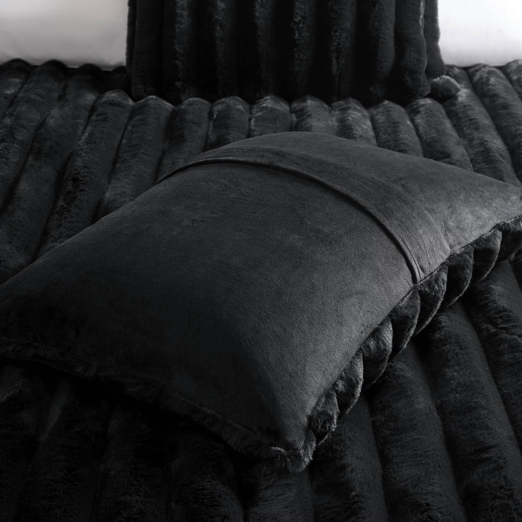 Bedding Sets 3 PCS King Ultrasoft Faux Fur Ribbed Comforter Set Black,Bed Sets